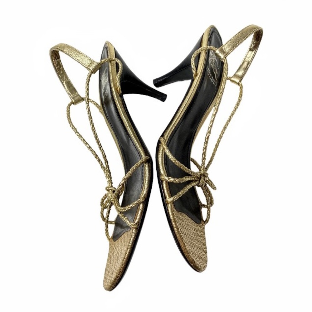 Burberry Gold Braided Strappy Sandals 3” Heel Size EU 37.5 - Picture 13 of 16
